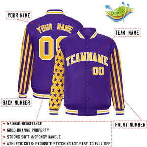 Custom Purple American Flag Varsity Full-Snap Authentic Raglan Sleeves Letterman Bomber Jacket