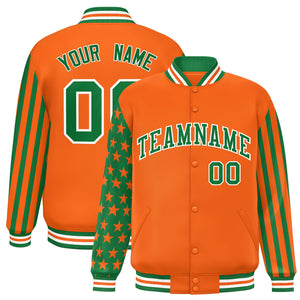 Custom Orange Kelly Green American Flag Varsity Full-Snap Authentic Raglan Sleeves Letterman Bomber Jacket