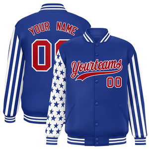 Custom Royal American Flag Varsity Full-Snap Authentic Raglan Sleeves Letterman Bomber Jacket