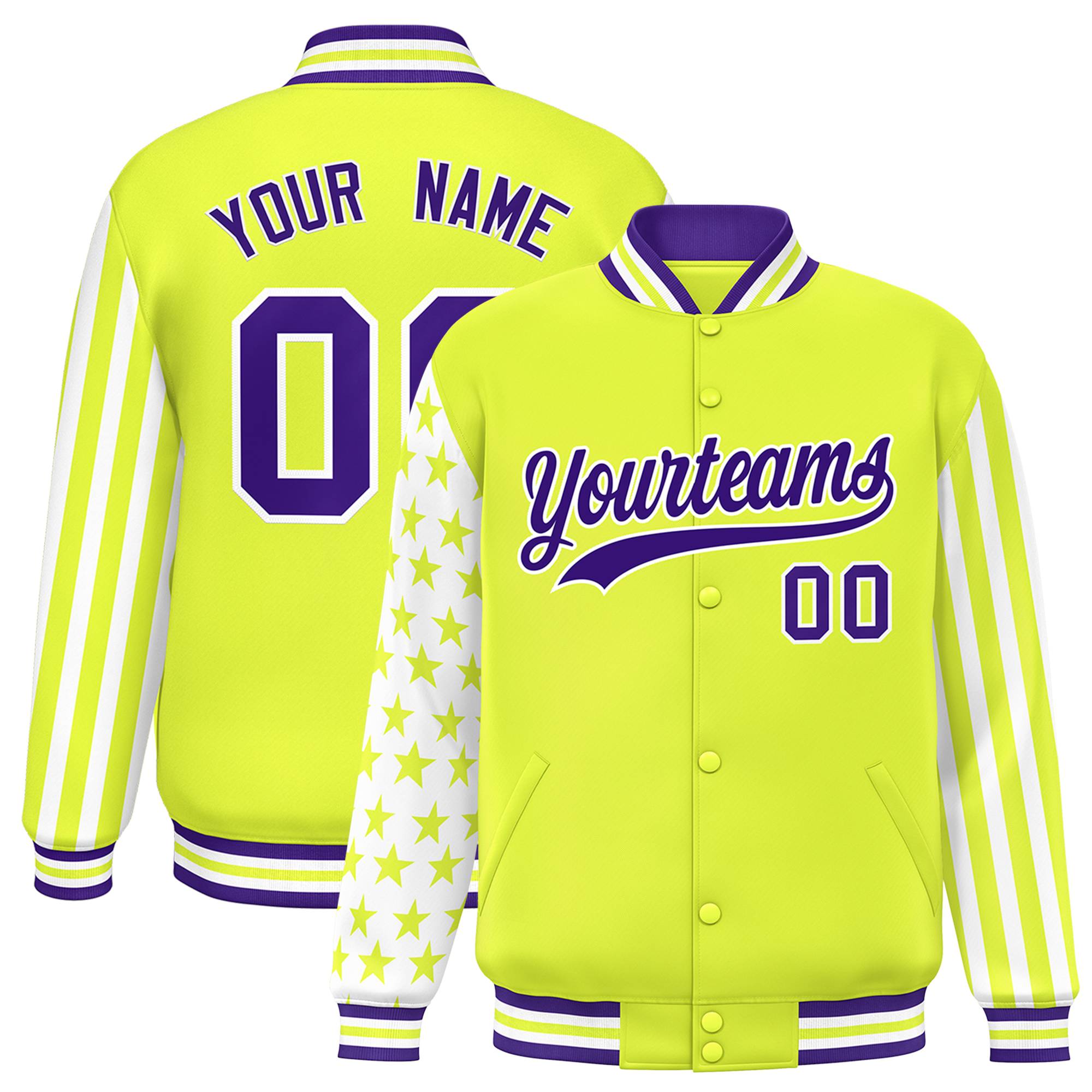 Custom Green American Flag Varsity Full-Snap Authentic Raglan Sleeves Letterman Bomber Jacket