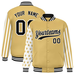 Custom Khaki American Flag Varsity Full-Snap Authentic Raglan Sleeves Letterman Bomber Jacket