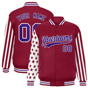 Custom Crimson American Flag Varsity Full-Snap Authentic Raglan Sleeves Letterman Bomber Jacket