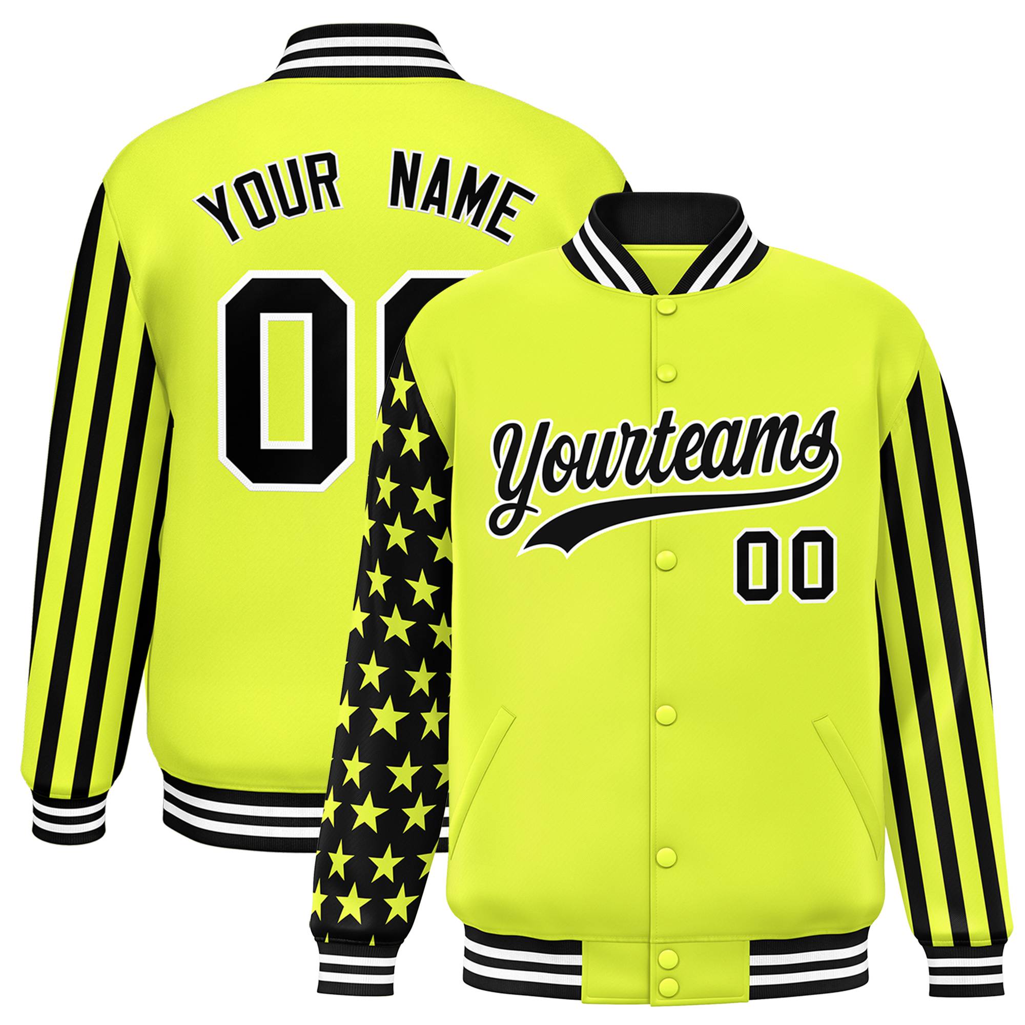 Custom Green American Flag Varsity Full-Snap Authentic Raglan Sleeves Letterman Bomber Jacket