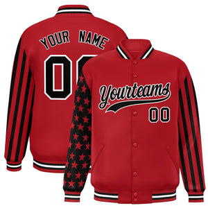 Custom Red American Flag Varsity Full-Snap Authentic Raglan Sleeves Letterman Bomber Jacket