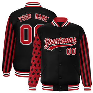 Custom Black American Flag Varsity Full-Snap Authentic Raglan Sleeves Letterman Bomber Jacket