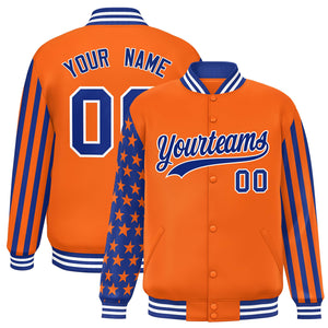 Custom Orange American Flag Varsity Full-Snap Authentic Raglan Sleeves Letterman Bomber Jacket