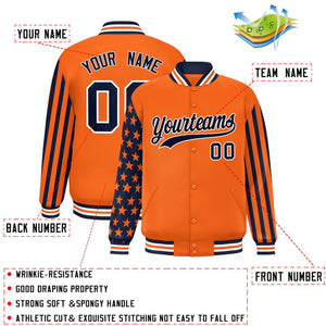 Custom Orange American Flag Varsity Full-Snap Authentic Raglan Sleeves Letterman Bomber Jacket