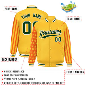 Custom Gold American Flag Varsity Full-Snap Authentic Raglan Sleeves Letterman Bomber Jacket