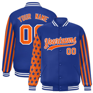 Custom Royal American Flag Varsity Full-Snap Authentic Raglan Sleeves Letterman Bomber Jacket