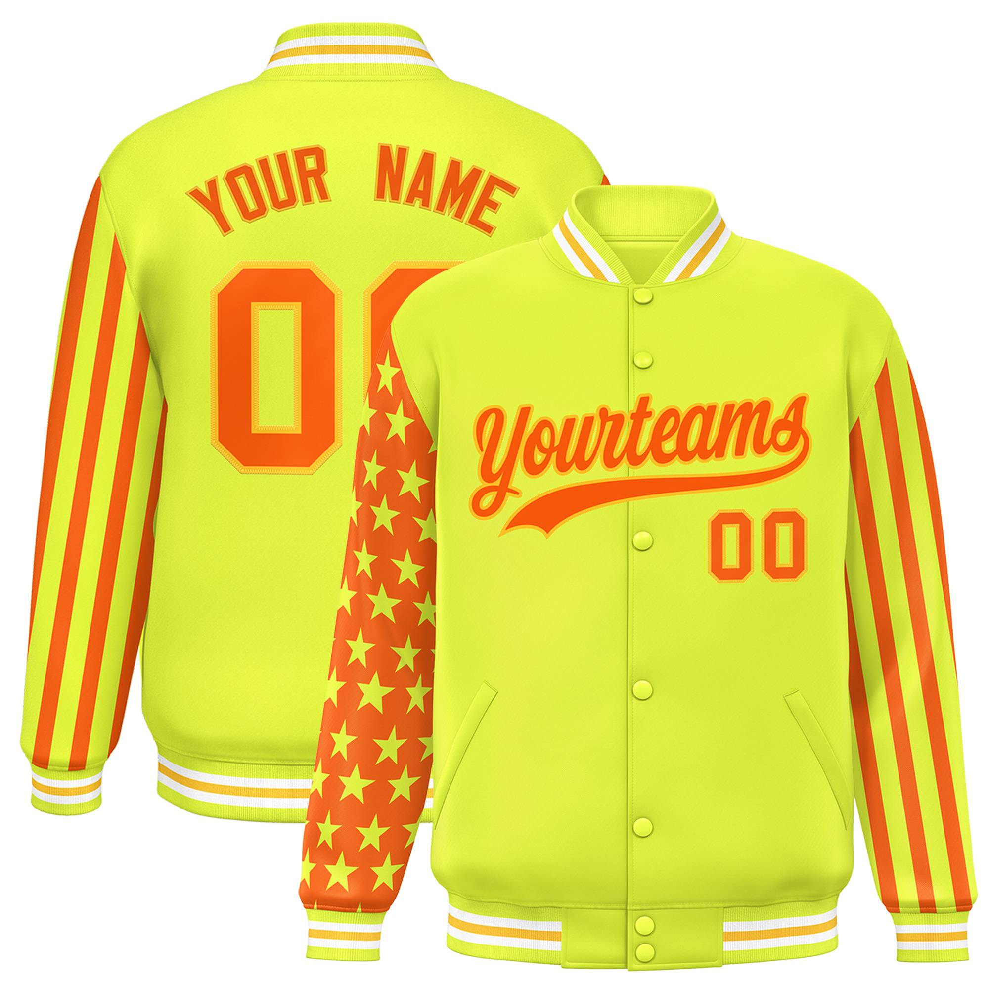 Custom Green American Flag Varsity Full-Snap Authentic Raglan Sleeves Letterman Bomber Jacket