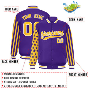 Custom Purple American Flag Varsity Full-Snap Authentic Raglan Sleeves Letterman Bomber Jacket