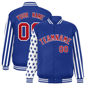 Custom Royal American Flag Varsity Full-Snap Authentic Raglan Sleeves Letterman Bomber Jacket