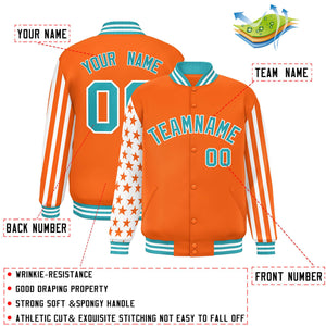 Custom Orange American Flag Varsity Full-Snap Authentic Raglan Sleeves Letterman Bomber Jacket