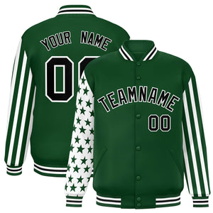 Custom Green American Flag Varsity Full-Snap Authentic Raglan Sleeves Letterman Bomber Jacket