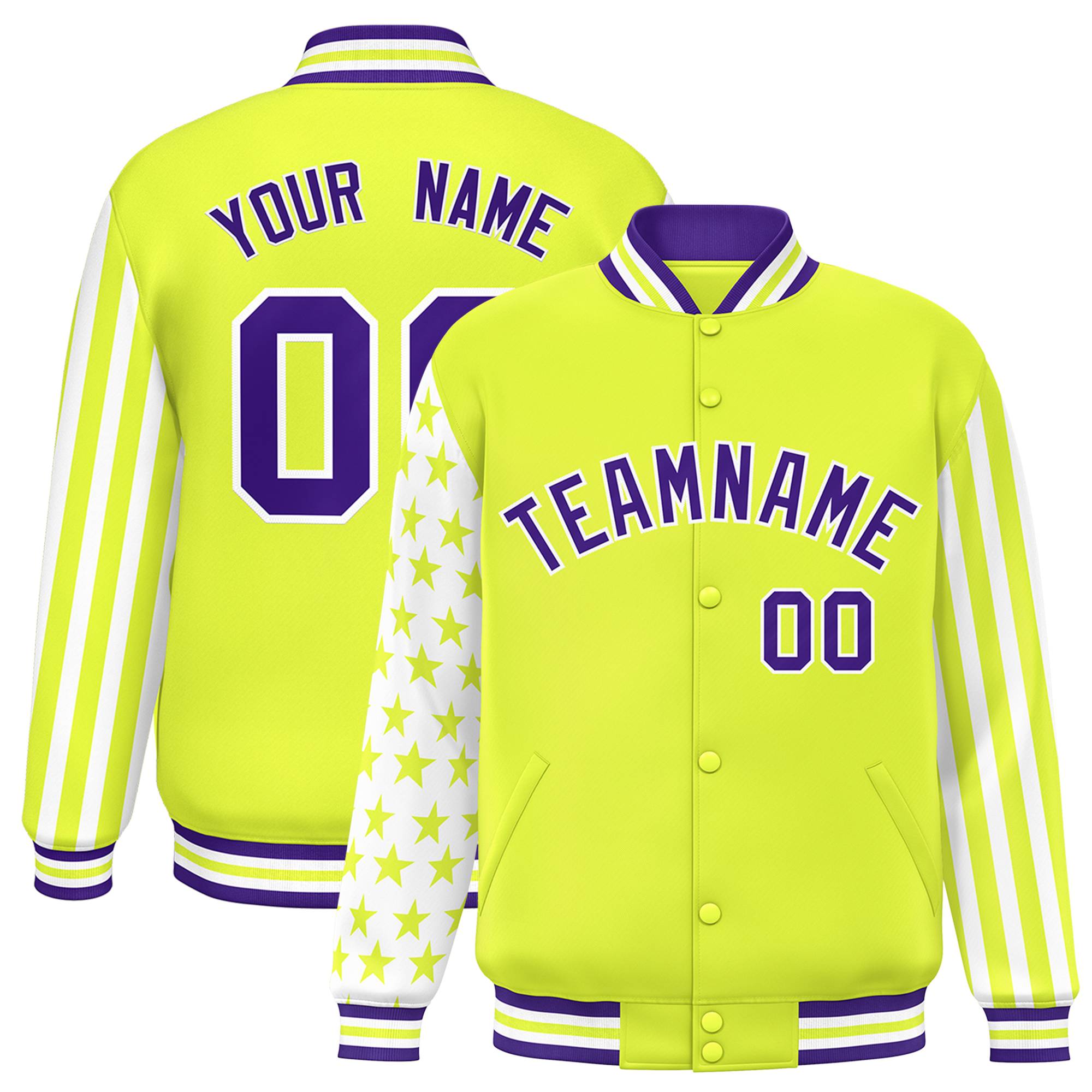 Custom Green American Flag Varsity Full-Snap Authentic Raglan Sleeves Letterman Bomber Jacket