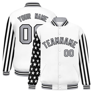 Custom White American Flag Varsity Full-Snap Authentic Raglan Sleeves Letterman Bomber Jacket