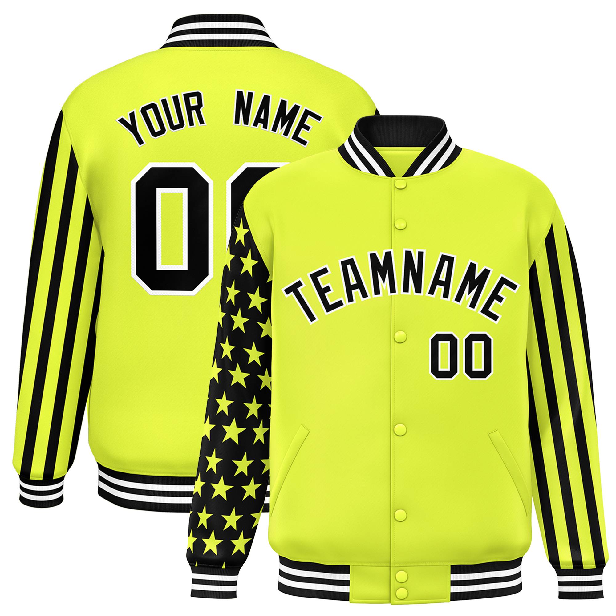 Custom Green American Flag Varsity Full-Snap Authentic Raglan Sleeves Letterman Bomber Jacket