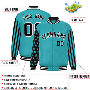 Custom Aqua American Flag Varsity Full-Snap Authentic Raglan Sleeves Letterman Bomber Jacket