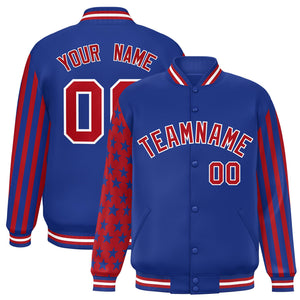 Custom Royal American Flag Varsity Full-Snap Authentic Raglan Sleeves Letterman Bomber Jacket