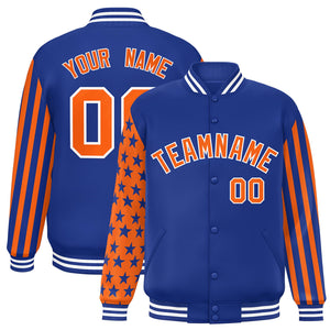 Custom Royal American Flag Varsity Full-Snap Authentic Raglan Sleeves Letterman Bomber Jacket