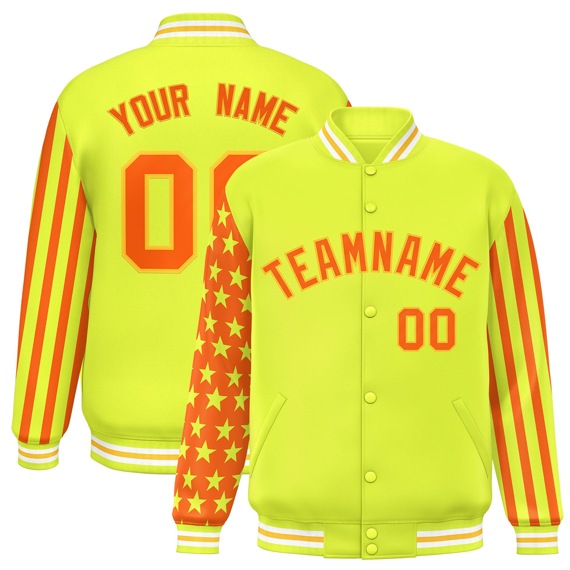 Custom Green American Flag Varsity Full-Snap Authentic Raglan Sleeves Letterman Bomber Jacket