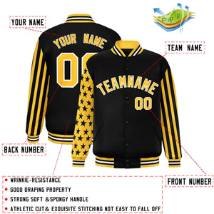 Custom Black American Flag Varsity Full-Snap Authentic Raglan Sleeves Letterman Bomber Jacket