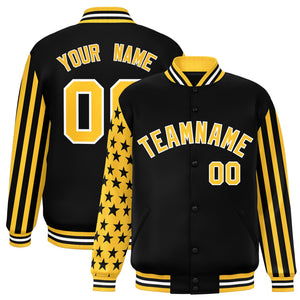 Custom Black American Flag Varsity Full-Snap Authentic Raglan Sleeves Letterman Bomber Jacket