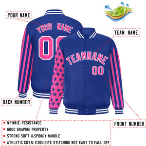 Custom Royal Pink American Flag Varsity Full-Snap Authentic Raglan Sleeves Letterman Bomber Jacket