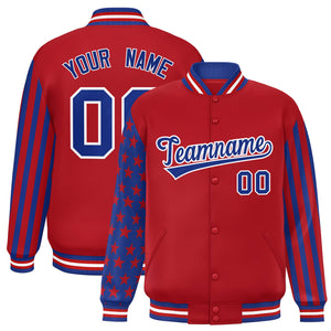 Custom Red American Flag Varsity Full-Snap Authentic Raglan Sleeves Letterman Bomber Jacket