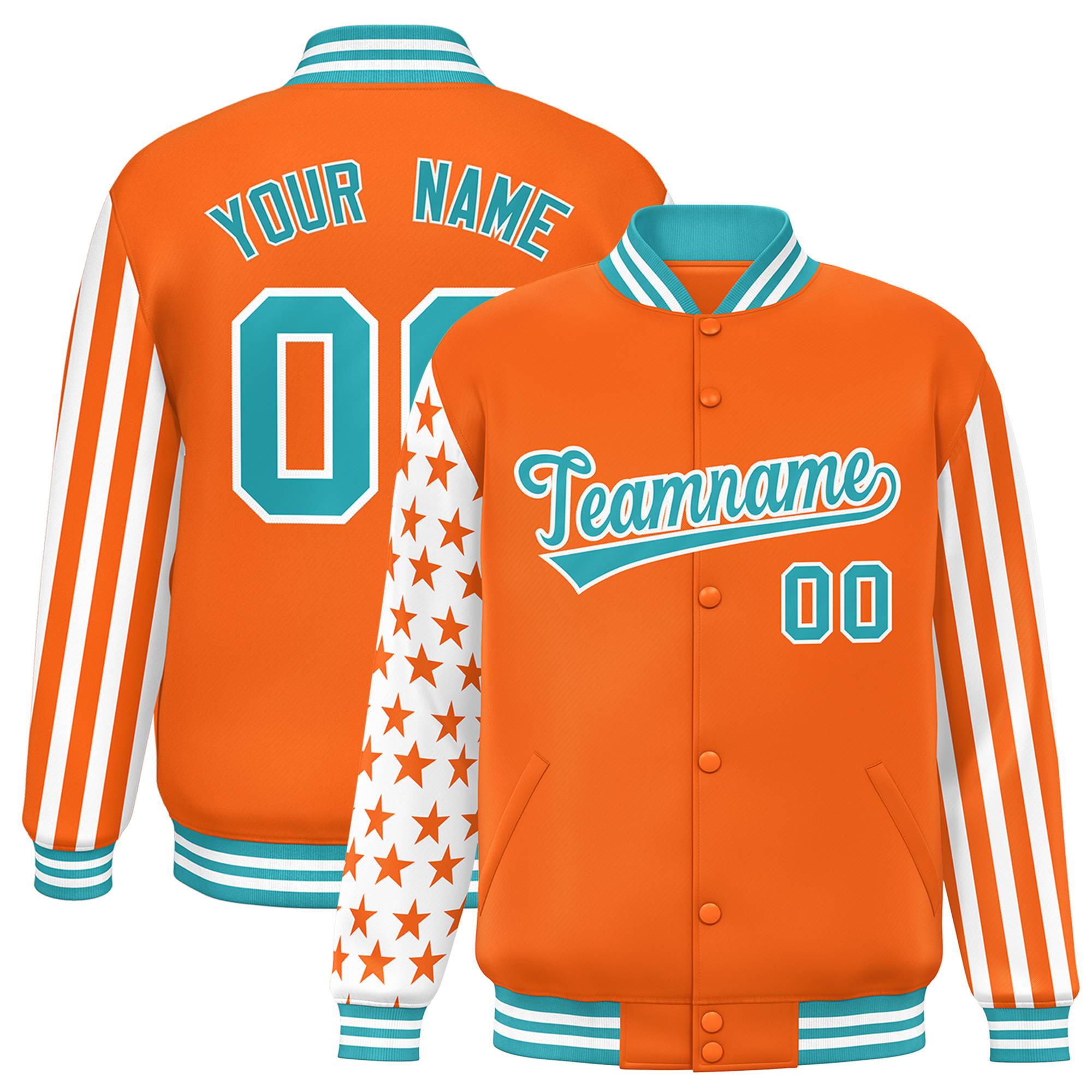 Custom Orange American Flag Varsity Full-Snap Authentic Raglan Sleeves Letterman Bomber Jacket