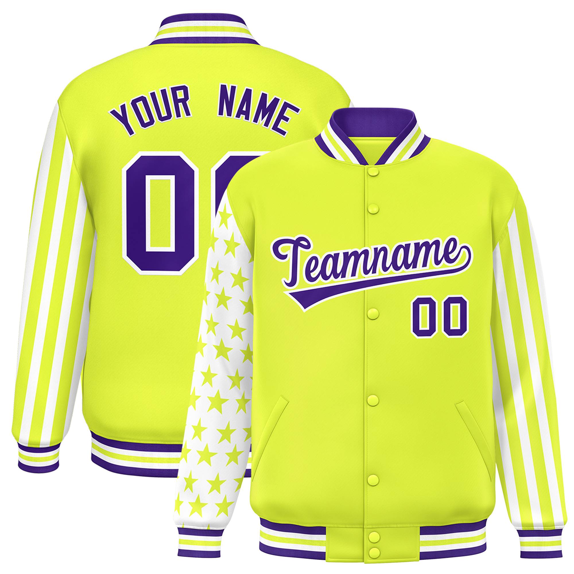 Custom Green American Flag Varsity Full-Snap Authentic Raglan Sleeves Letterman Bomber Jacket