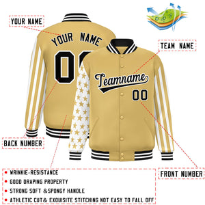 Custom Khaki American Flag Varsity Full-Snap Authentic Raglan Sleeves Letterman Bomber Jacket