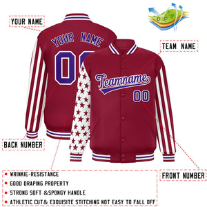 Custom Crimson American Flag Varsity Full-Snap Authentic Raglan Sleeves Letterman Bomber Jacket