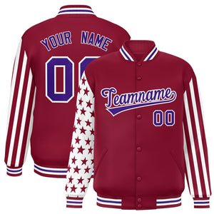 Custom Crimson American Flag Varsity Full-Snap Authentic Raglan Sleeves Letterman Bomber Jacket