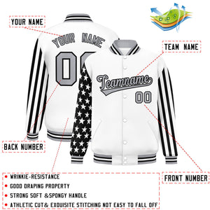 Custom White American Flag Varsity Full-Snap Authentic Raglan Sleeves Letterman Bomber Jacket