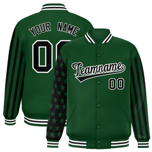 Custom Green American Flag Varsity Full-Snap Authentic Raglan Sleeves Letterman Bomber Jacket