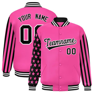 Custom Pink American Flag Varsity Full-Snap Authentic Raglan Sleeves Letterman Bomber Jacket