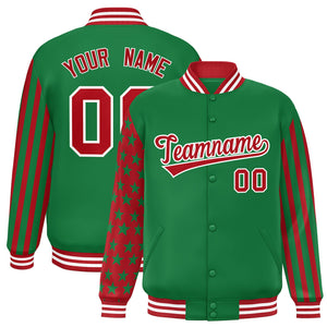 Custom Kelly Green American Flag Varsity Full-Snap Authentic Raglan Sleeves Letterman Bomber Jacket