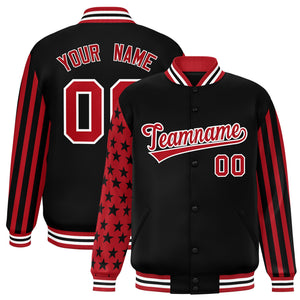 Custom Black American Flag Varsity Full-Snap Authentic Raglan Sleeves Letterman Bomber Jacket