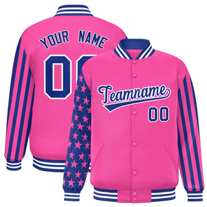 Custom Pink American Flag Varsity Full-Snap Authentic Raglan Sleeves Letterman Bomber Jacket