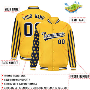 Custom Gold American Flag Varsity Full-Snap Authentic Raglan Sleeves Letterman Bomber Jacket