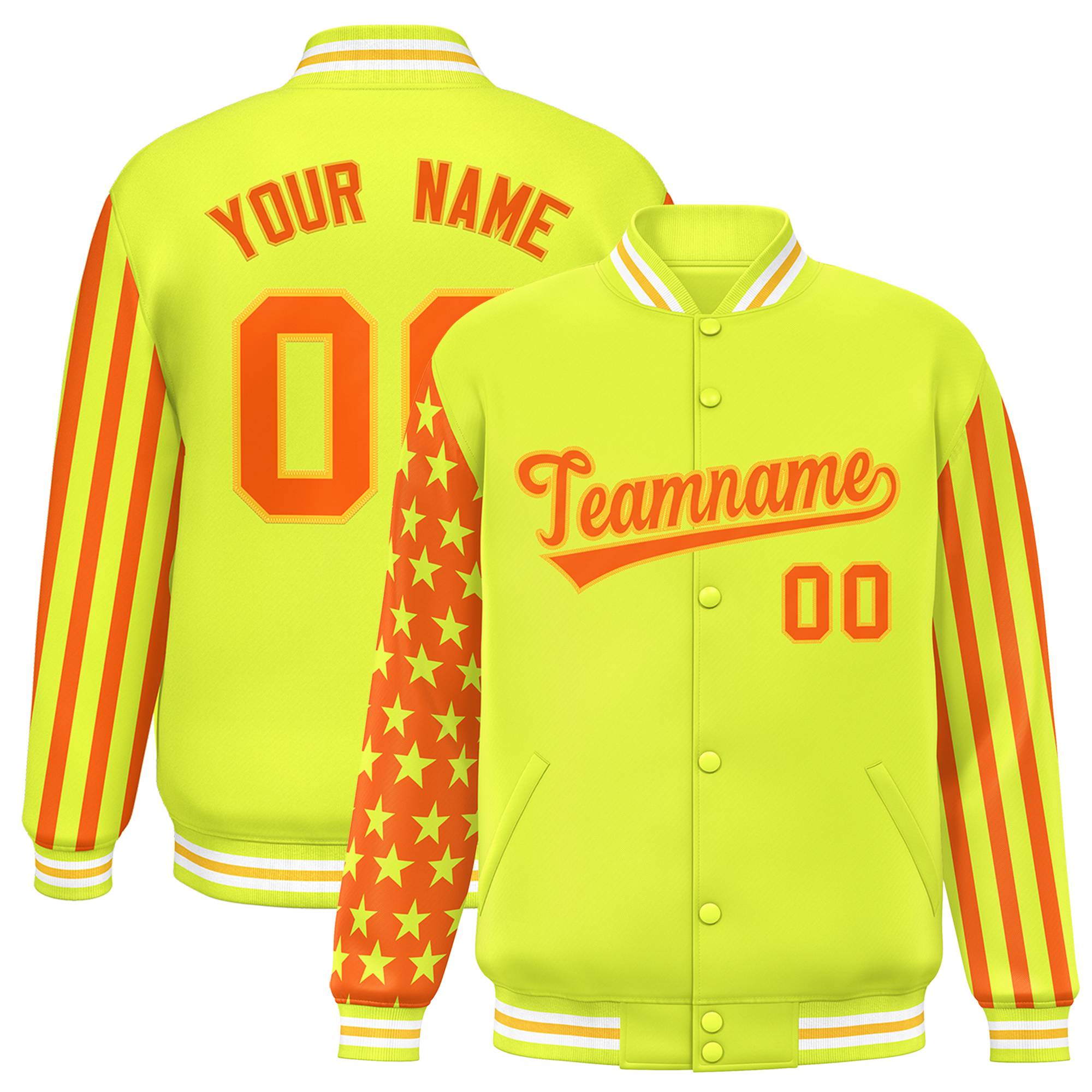 Custom Green American Flag Varsity Full-Snap Authentic Raglan Sleeves Letterman Bomber Jacket