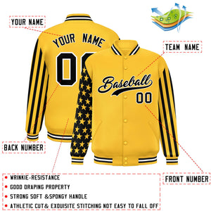 Custom Gold American Flag Varsity Full-Snap Authentic Raglan Sleeves Letterman Bomber Jacket