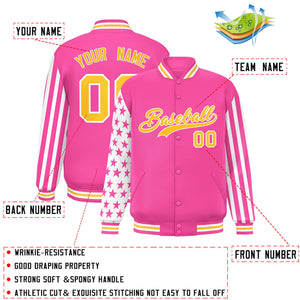 Custom Pink American Flag Varsity Full-Snap Authentic Raglan Sleeves Letterman Bomber Jacket