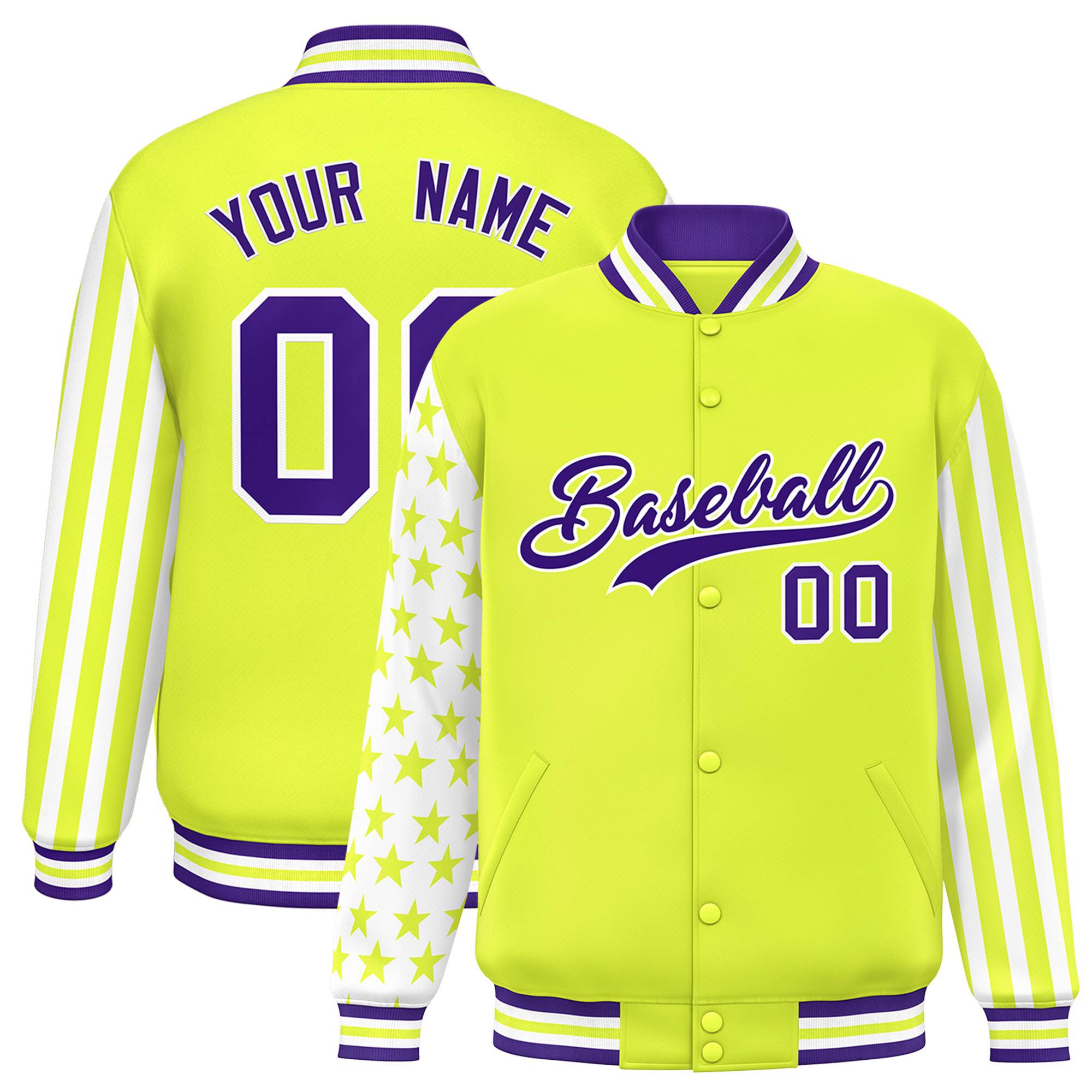 Custom Green American Flag Varsity Full-Snap Authentic Raglan Sleeves Letterman Bomber Jacket