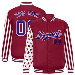 Custom Crimson American Flag Varsity Full-Snap Authentic Raglan Sleeves Letterman Bomber Jacket