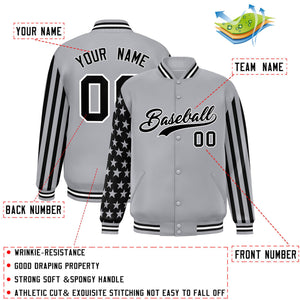 Custom Gray American Flag Varsity Full-Snap Authentic Raglan Sleeves Letterman Bomber Jacket