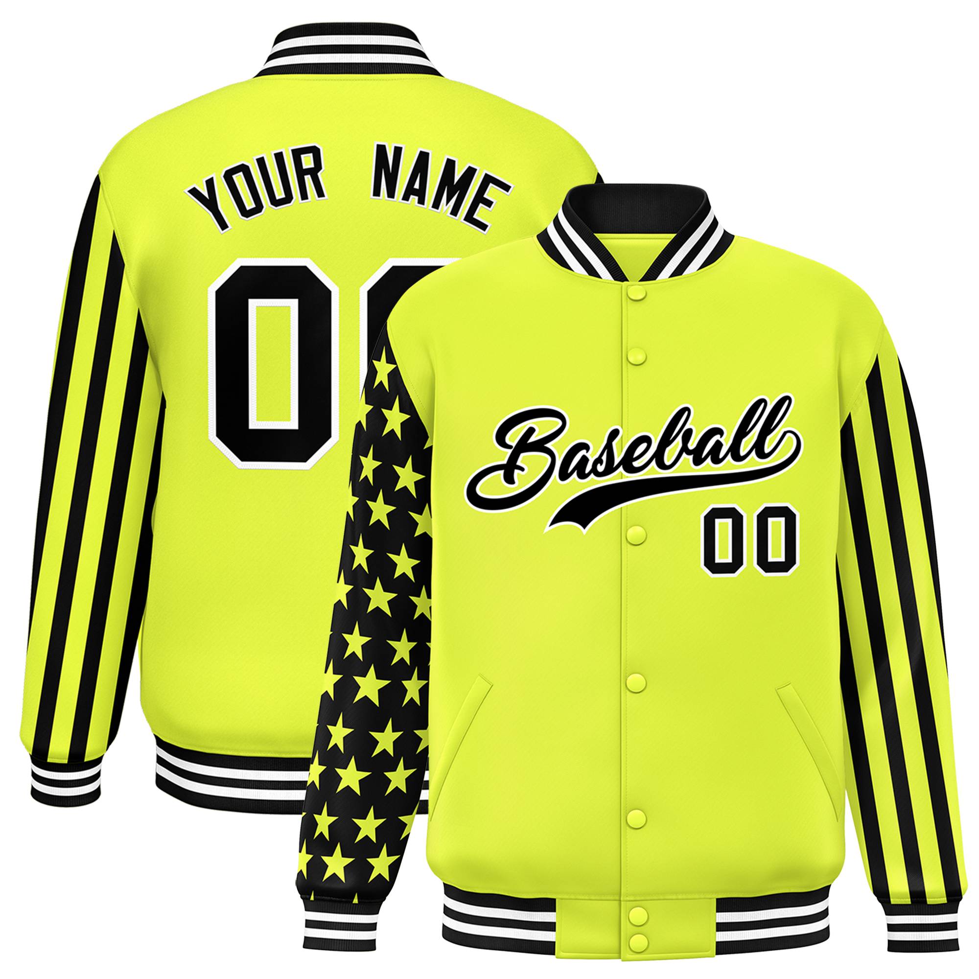 Custom Green American Flag Varsity Full-Snap Authentic Raglan Sleeves Letterman Bomber Jacket