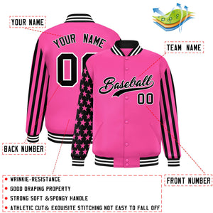 Custom Pink American Flag Varsity Full-Snap Authentic Raglan Sleeves Letterman Bomber Jacket