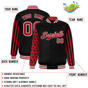 Custom Black American Flag Varsity Full-Snap Authentic Raglan Sleeves Letterman Bomber Jacket